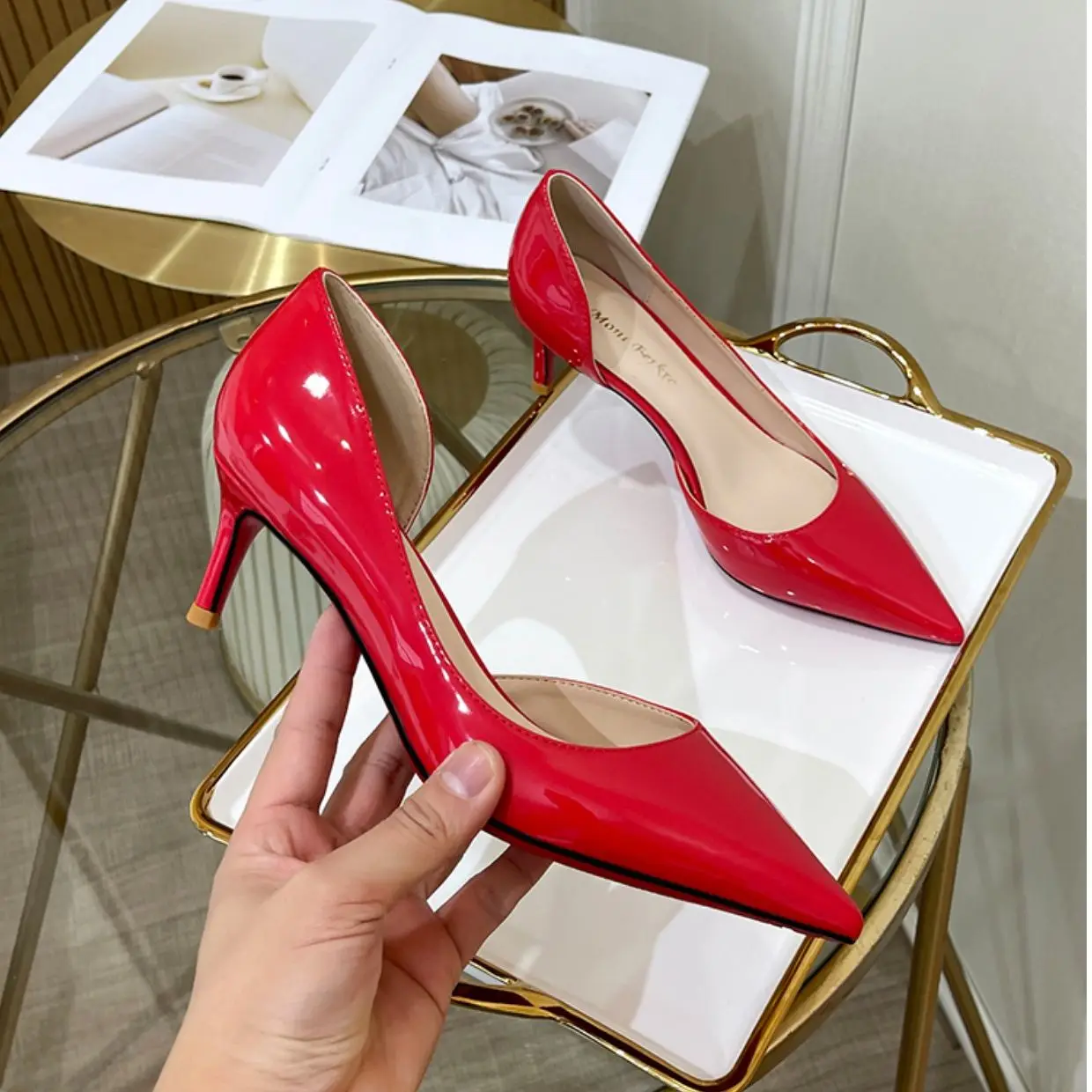 Brand Women Classics Pumps Red Bottoms Shiny High Heel Shoes Patent Leather Pointed Toe 8cm 10/12cm Shallow Designer Party Shoes