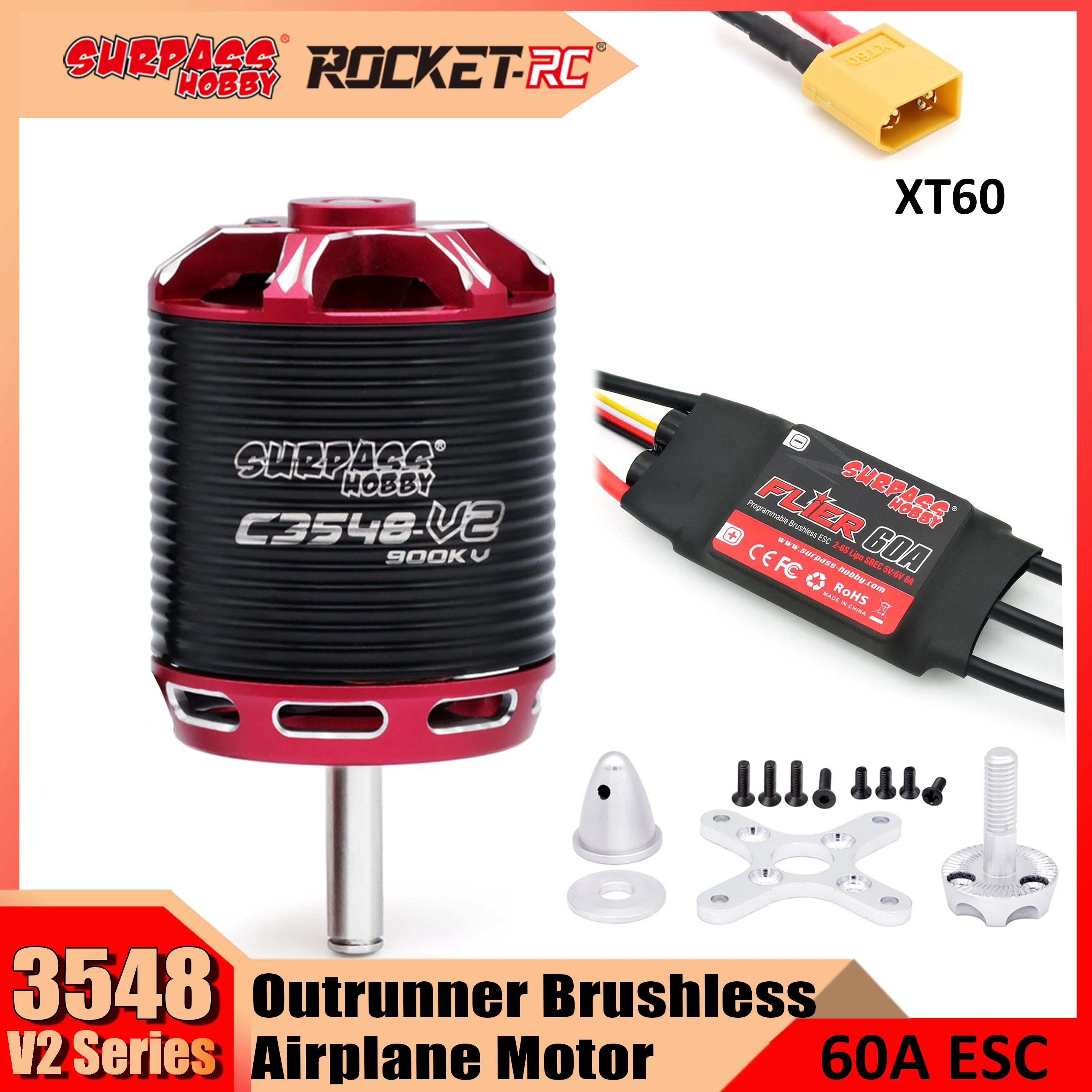 Бесщеточный мотор Surpass Hobby C3548 3548 V2 с внешним ротором 2-5S для радиоуправляемого самолета, мультикоптера с неподвижным крылом, дрона, радиоуправляемой модели