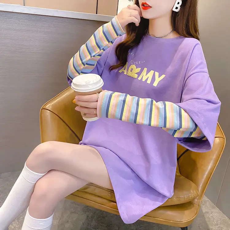 

Stripe T Shirts for Women 2022 Autumn Winter Fashion Clothes Long Sleeve Tshirts Female Pattern Printed Clothing Femme A588