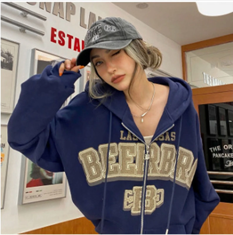 

Harajuku Y2k Women's Jacket Fried Street Fleece Hoodie Gothic Oversized Fashion Trend Personality Sweatshirt Jacket