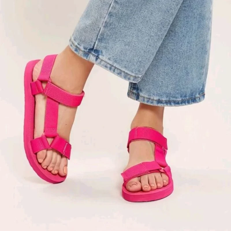 2023 Summer Women's Sandals Concise Hook & Loop Lady Shoe Comfort Soft Foam Sole Flat Sandal Outdoor Beach Platform Female Shoes