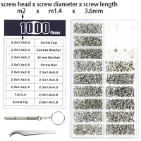 1000pcs m1 4 stainless steel screw and nut tweezers screwdriver set pan head phillips screw for glasses watches pc screws kit