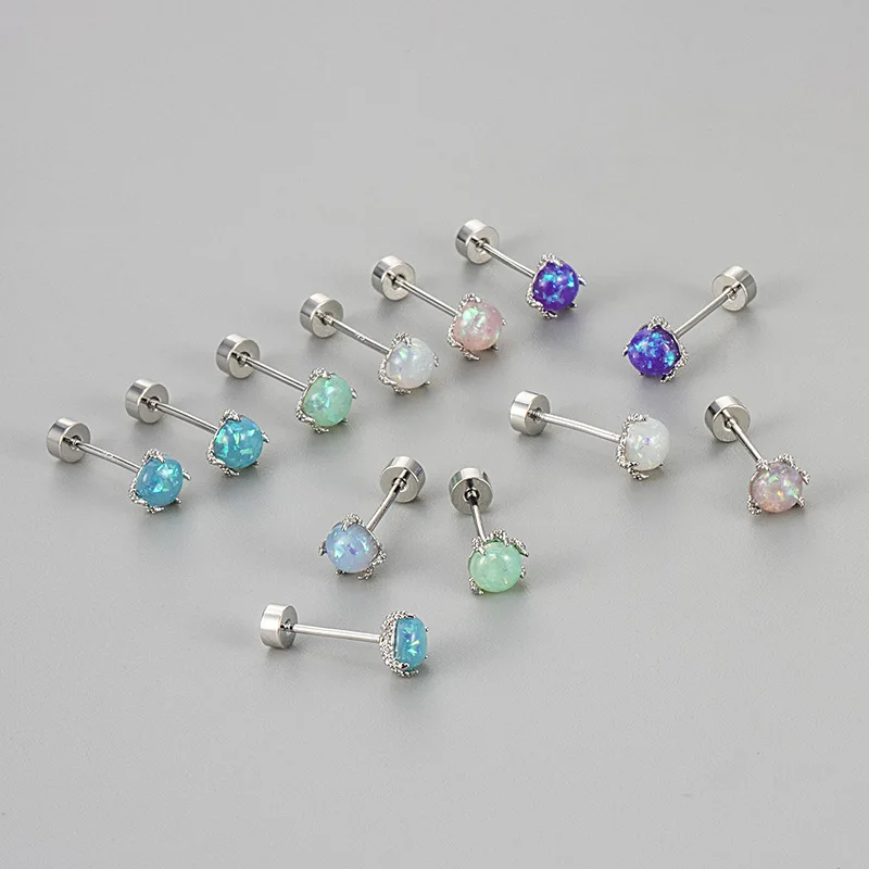 Красочные маленькие серьги-гвоздики с имитацией опала женские медные украшения