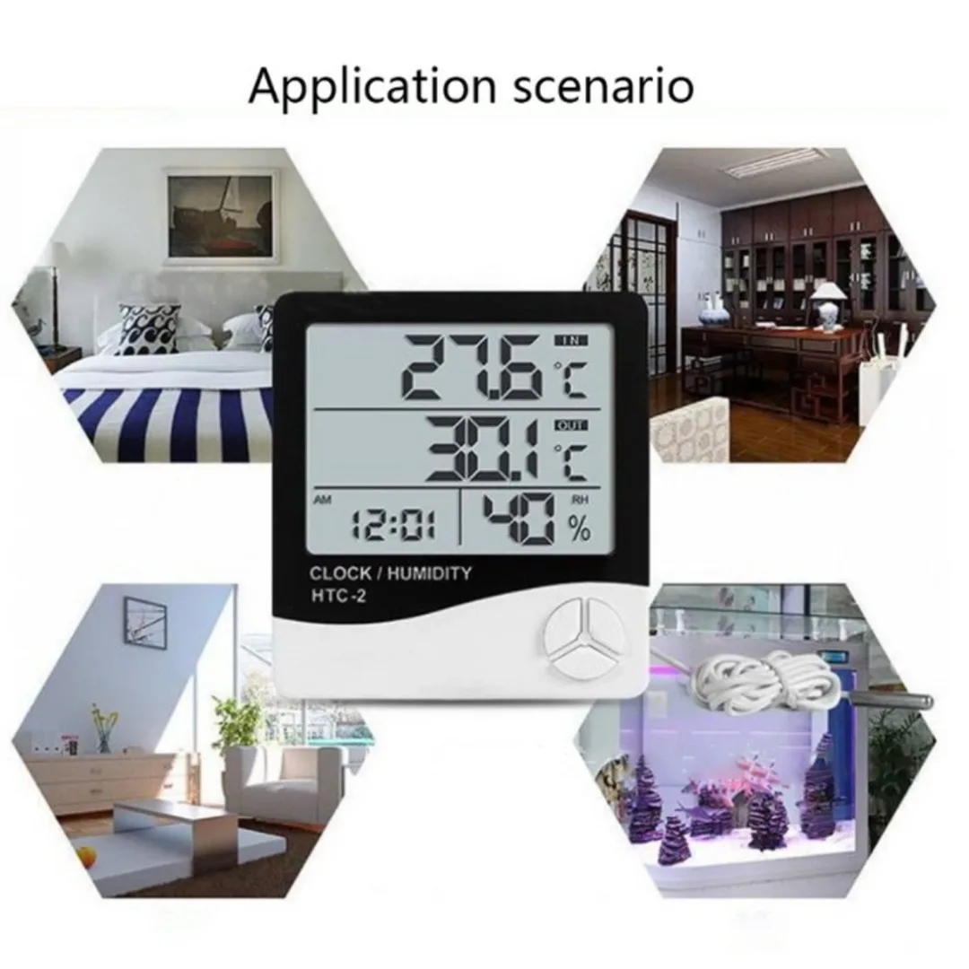 1pc lcd digital thermometer hygrometer htc 1 htc 2 electronic temperature humidity meter weather station clock for indoor room free global shipping