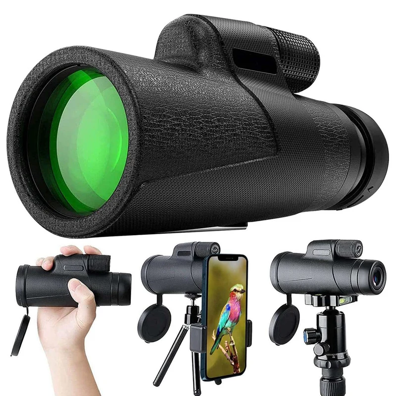 

NEW-12X50 High Definition Monocular Telescope With Smartphone Holder & Tripod For Wildlife Bird Watching Hiking Camping