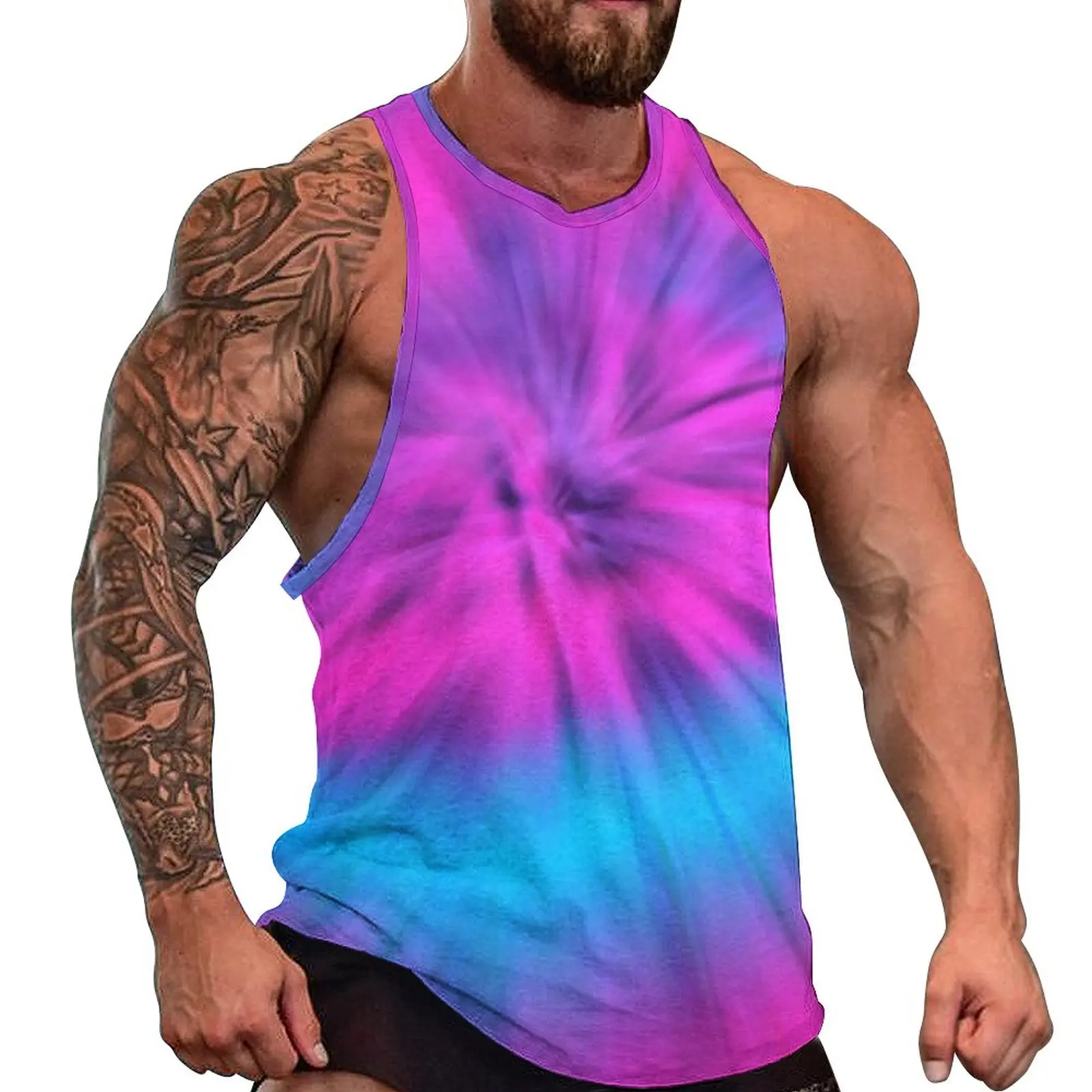 

Tie Dye Rainbow Summer Tank Top Blooming Colors Bodybuilding Tops Men Graphic Cool Sleeveless Vests Large Size 4XL 5XL