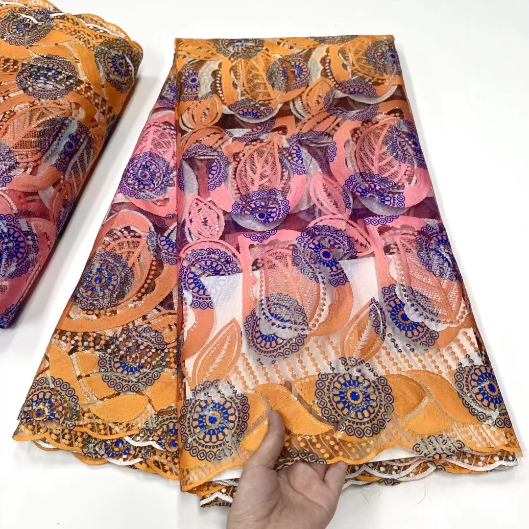 Дешевая красочная печать африканская Тюлевая Кружевная Ткань 5 ярдов 2022