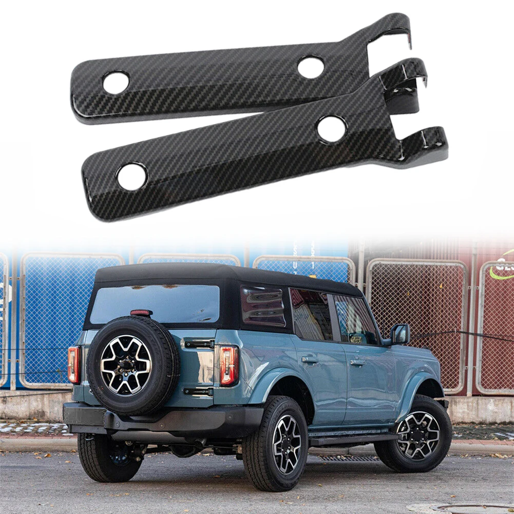 

2pcs Carbon Fiber ABS Rear Tailgate Hinge Cover Spare Tire Trim For Ford Bronco 2021-2023 Decorative Frame Car Accessories