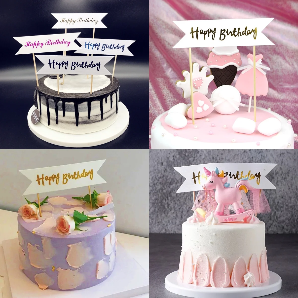 

50Pcs Gold Decor Letters Banners Happy Birthday Cake Toppers Baby Shower Party Favors INS Style Baking Cake Decorating Supplies