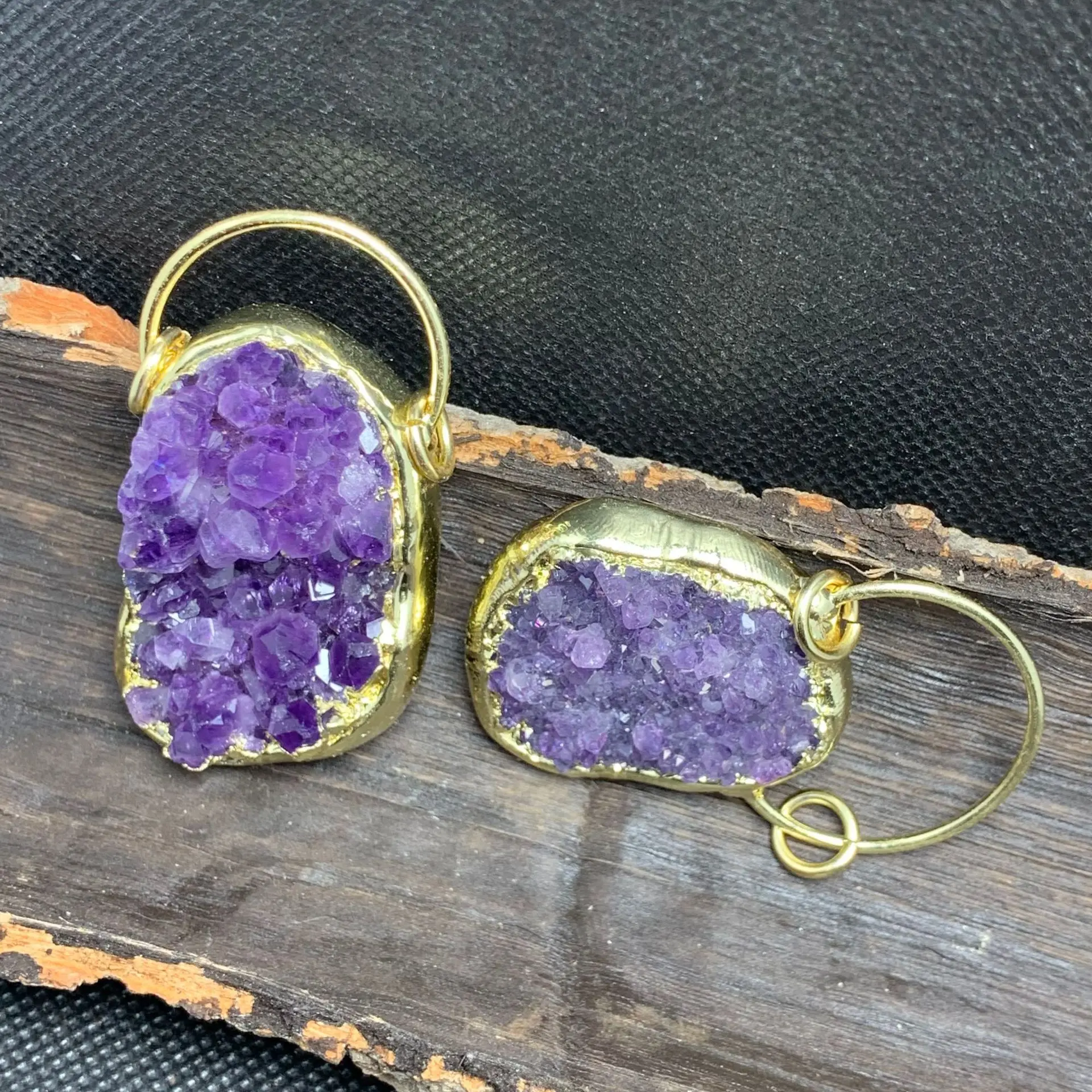 

Retro Natural Amethysts Druzy Gold-Plated Pendant Healing Cystal Reiki Stone Drusy Charms for Necklace DIY Personality Gifts