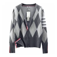 tb korean version of the diamond shaped plaid cardigan womens autumn and winter waist knitted sweater top coat tide