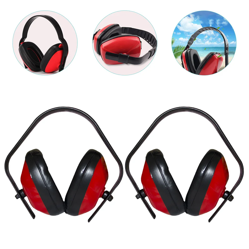 

2 Pcs Noise Cancelling Ear Muffs Kids Soundproof Earmuffs Protection Baby Sleep 20x20cm Shooting Red Abs