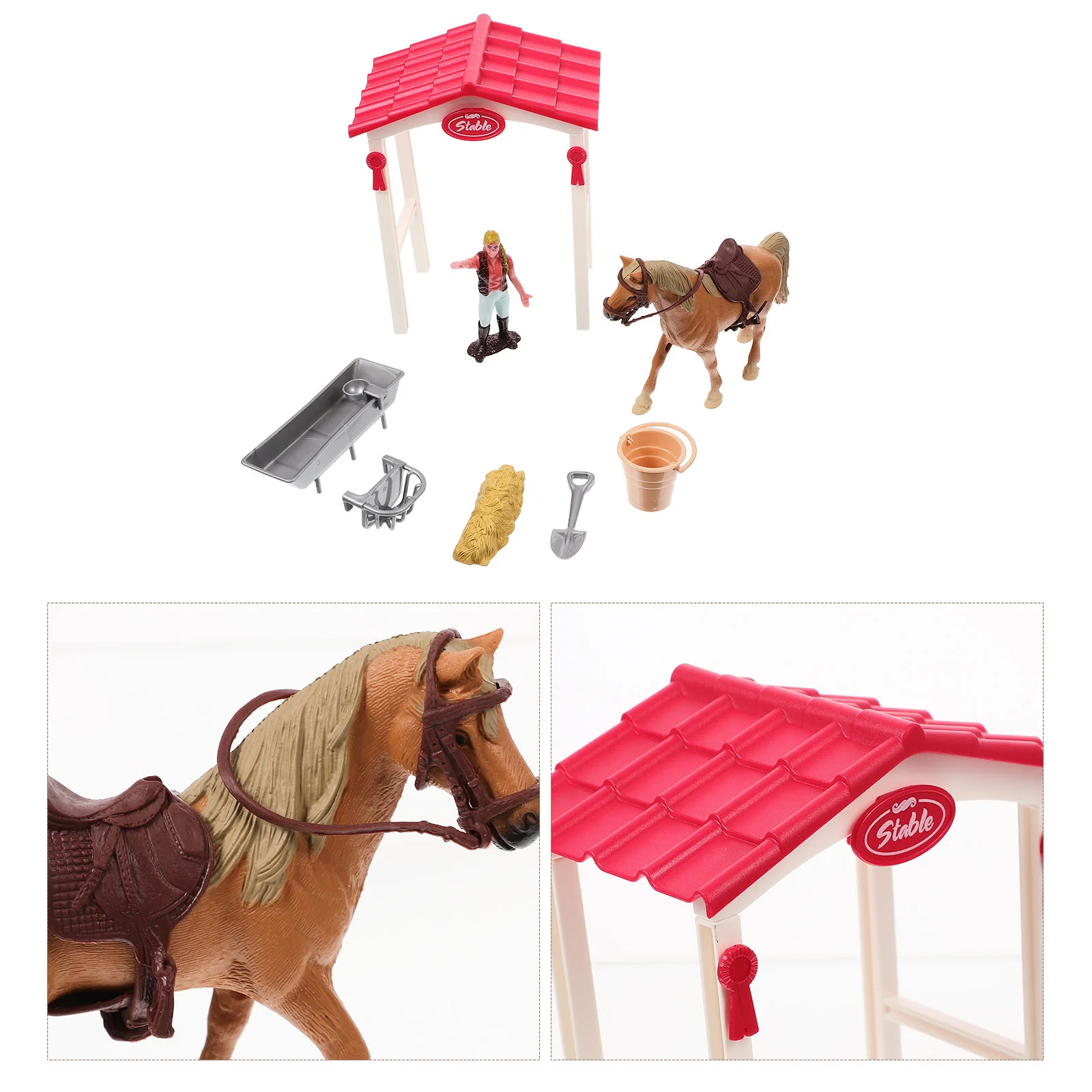 

Toy Kids Children Horse Farm Plaything Education Sand Table Mini House Decor Toys Stable Fake