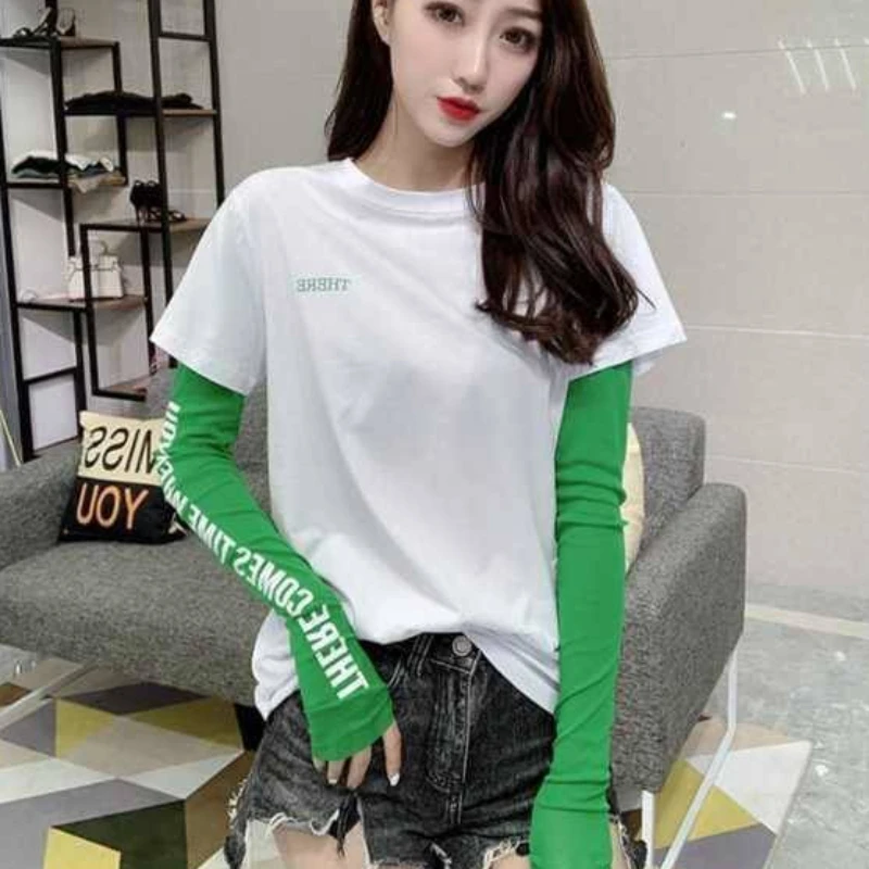 

2023 Cotton Tshirt Black Top for Women White Red Clothing with Print Woman T-shirt Wholesale Old Beautiful Spring and Autumn Tee