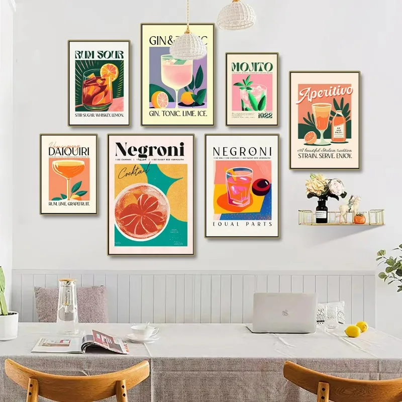 Ретро Коктейльные Напитки С Принтом На Холсте-негарни Дакири Мохито