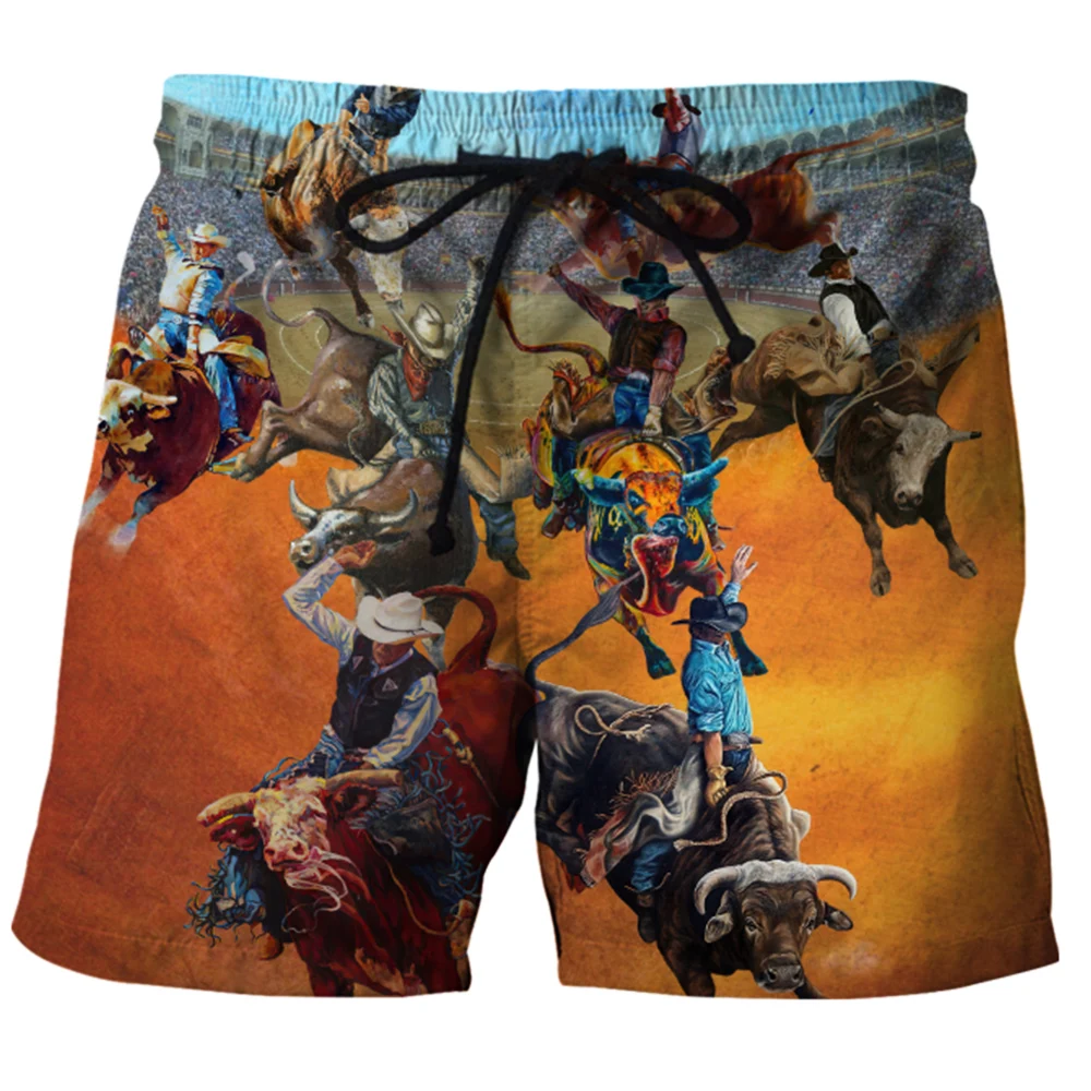 Брендовые шорты CLOOCL Wild West Bull Riding с 3D принтом пляжные для мужчин и женщин уличная