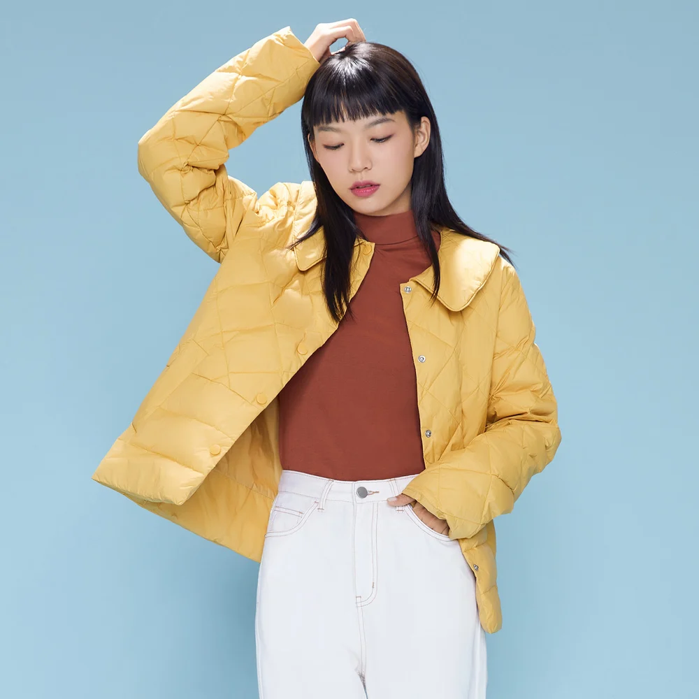 Metersbonwe Ultralight Down Women's Jackets 90%Duck Down Water Resistant Warm Wear Doll Collar Solid Color Loose Winter Coats