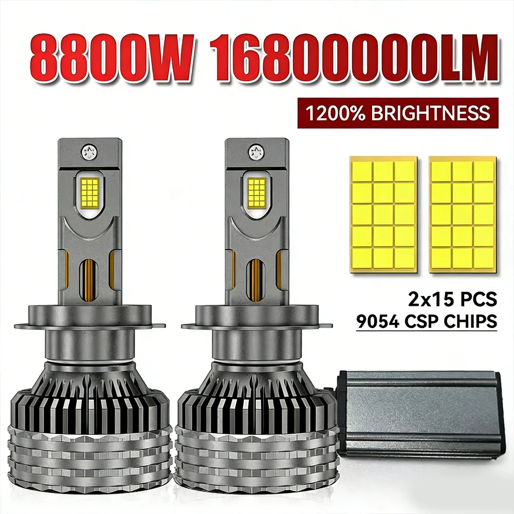 Фото Светодиодные лампы для автомобильных фар 8800W H7 H4 H11, 4 медные трубки, 16800000LM, 9054 CSP Canbus, H1 9005 HB3 9006 HB4 9012 9007 9008 Turbo Lamp №1