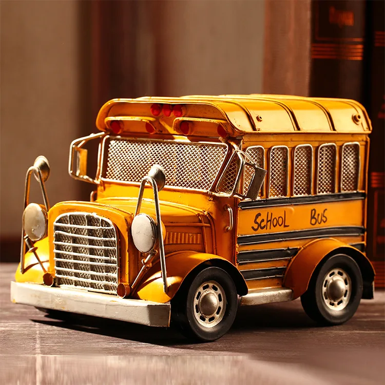 Yellow COLOR School Bus Model Vintage Style Shuttle Bus Model Iron American School busToy Handcraft  Decor