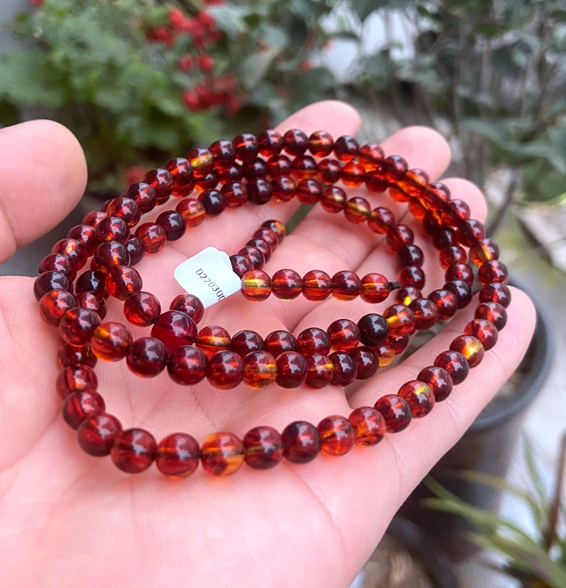 

Сертификат 6 мм натуральный красный мексиканский янтарный браслет Mala ожерелье