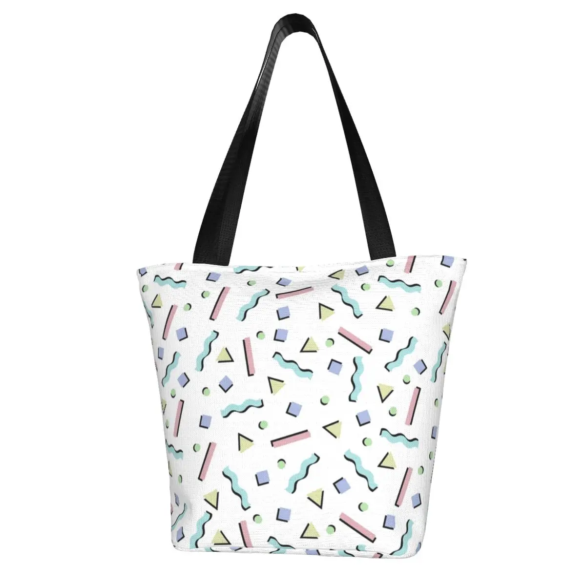 

Memphis Pattern Shopping Bag Modern Funky 90s Shopping Cloth Handbags Female Gift Funny Bags