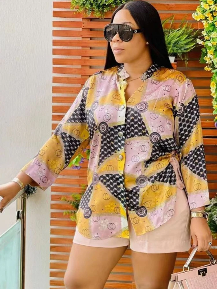 

2 Piece Shorts Sets New African Print Bazin Baggy Shorts Rock Style Dashiki Famous Suit Lady Outfits African Sets For Women