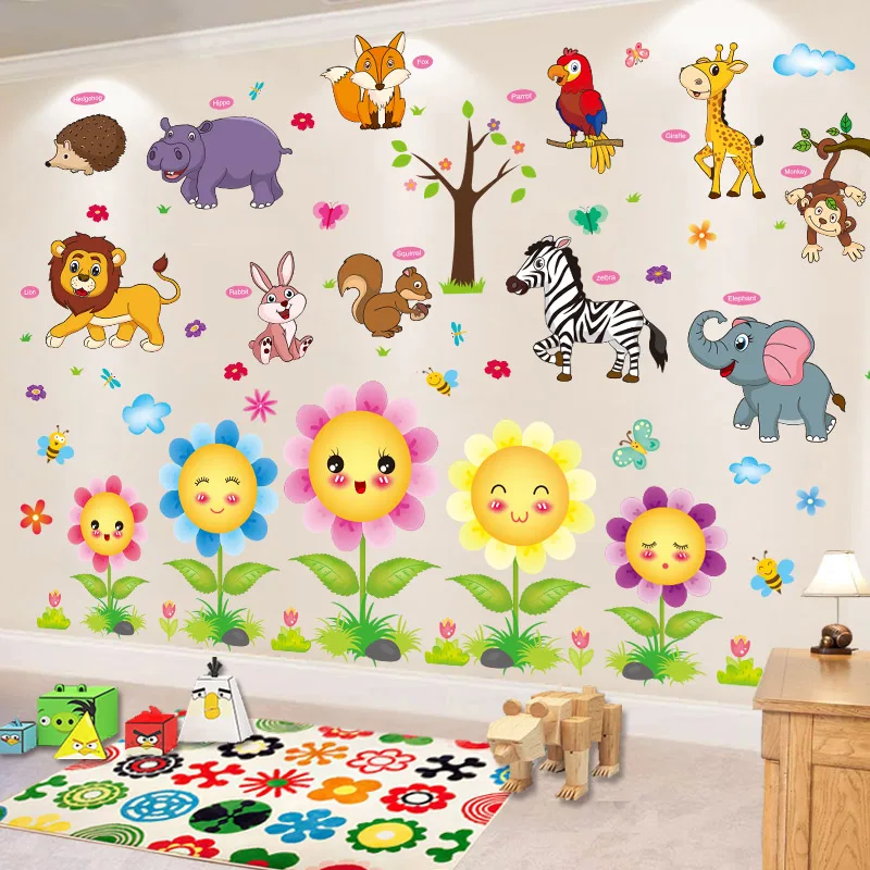 

Sunflowers Plants Wall Stickers Vinyl DIY Animals Wall Decals for Living Room Kids Bedroom Children Nursery House Decoration