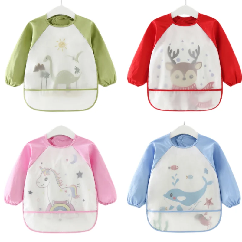 

Baby Bandana Bibs Cute Dinosaur Cartoon Bibs Waterproof Infant Eating Children Drawing Long Sleeve Apron Baby Self Feeding Bib