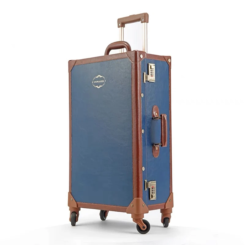 

2022 New Retro PU leather suitcase set women vintage travel bag boarding box trolley luggage girls high quality rolling suitcase