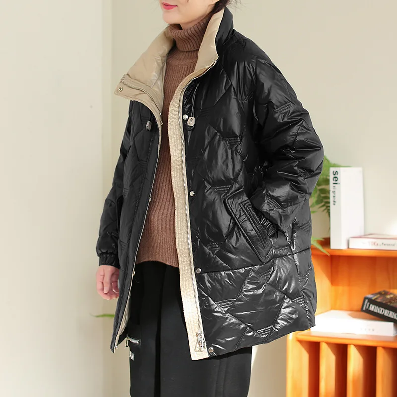 Down Jacket Women 2022 New Product White Duck Down Warm All-match Fashionable Slightly Shiny Loose Warm Coat