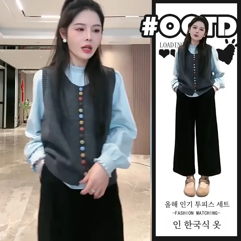 Большие размеры ретро-модный комплект с перекрывающимся дизайном женский жилет