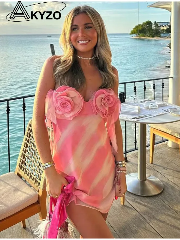 

Платье-комбинация женское с цветочным принтом, пикантное облегающее мини-платье без рукавов, модная Розовая Одежда для отпуска, лето 2023
