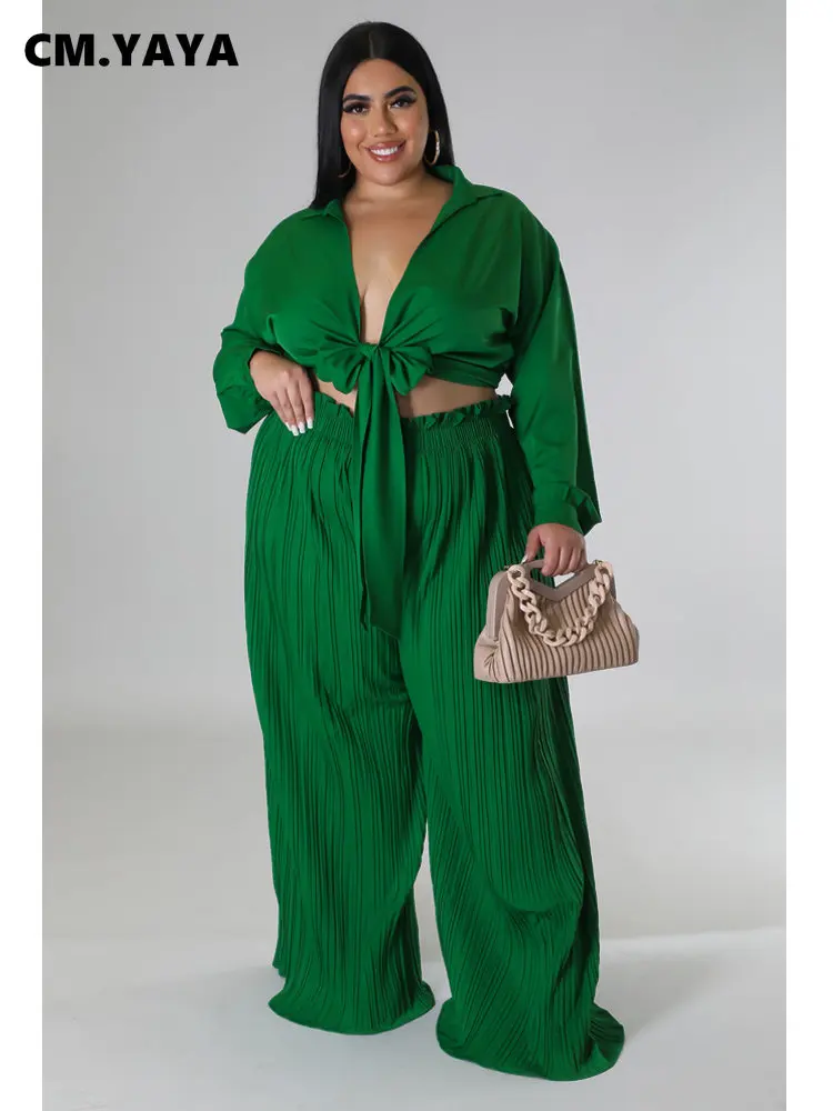 

Женский плиссированный костюм CM.YAYA, свободные брюки и рубашка с длинным рукавом и бантом, комплект из двух предметов, сезон зима-осень 2022