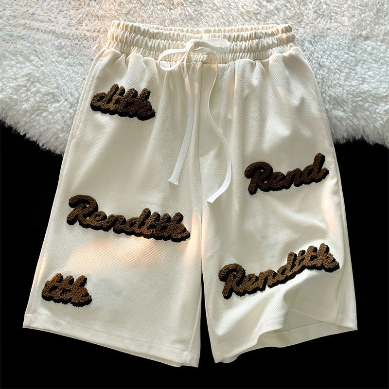 

Letter flocking embroidery high waist womens shorts summer plus size 2022 new Japanese casual sports style couple shorts womens