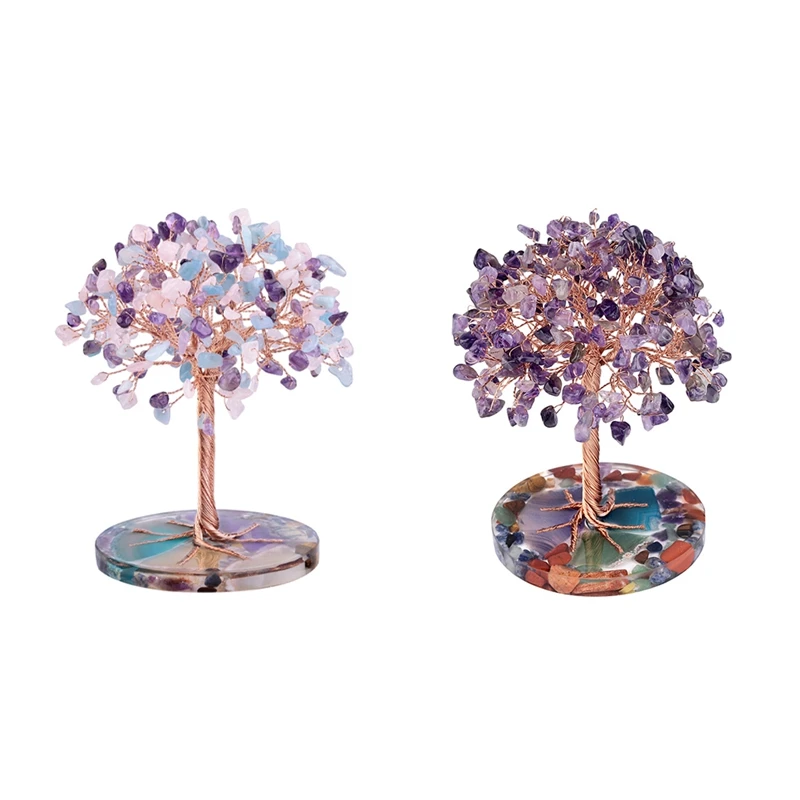 7 чакр Исцеляющие кристаллы дерево лист проволока обернутый на натуральный агат