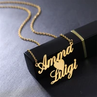 customized couple double name pendant necklace for women stainless steel jewelry personalized love letter valentines day gifts