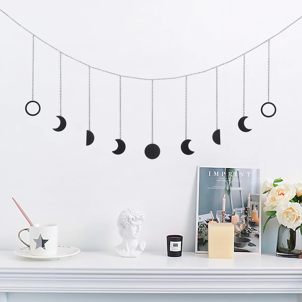 Купи Moon Shining Phase Garland Decoration Chains Boho Gold Wall Hanging Ornaments Support Dropshipping Decoracion Habitacion за 619 рублей в магазине AliExpress