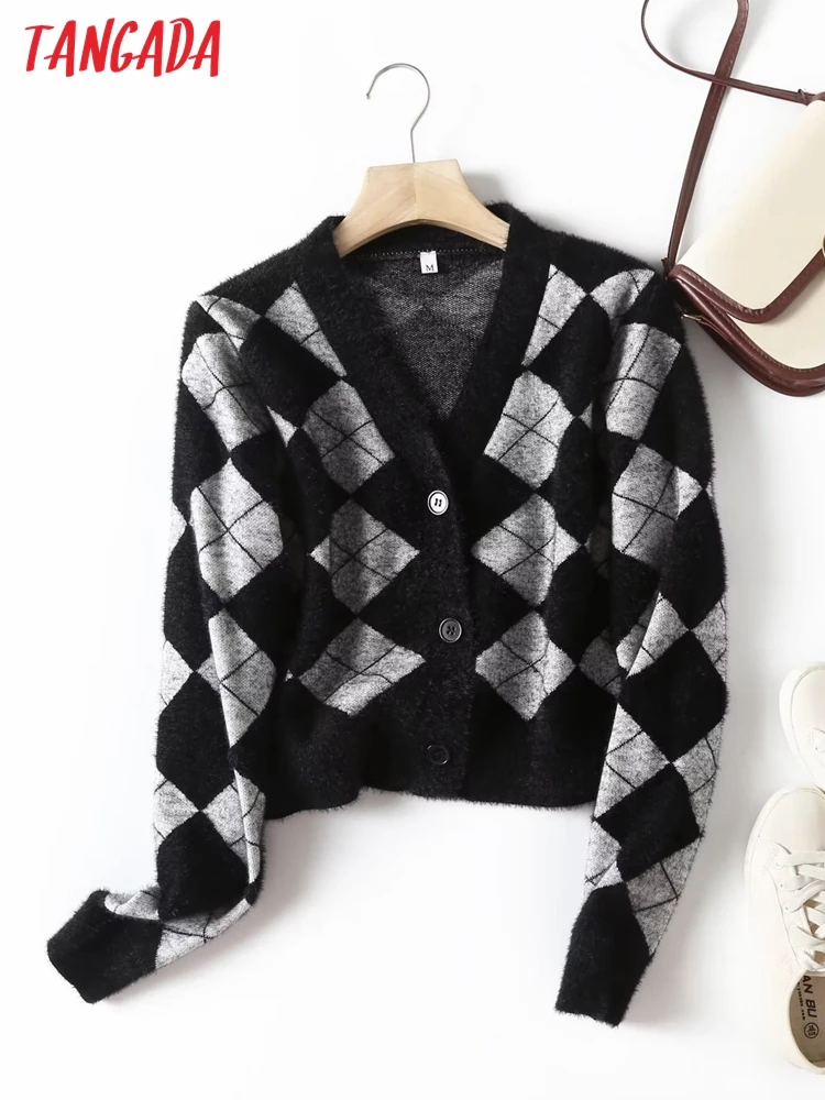 

Женский трикотажный кардиган в клетку, Осень-зима
