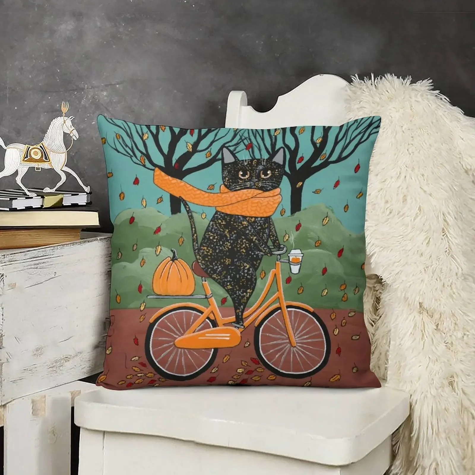 Осенняя подушка для езды на велосипеде с котом декоративная комнаты чехол