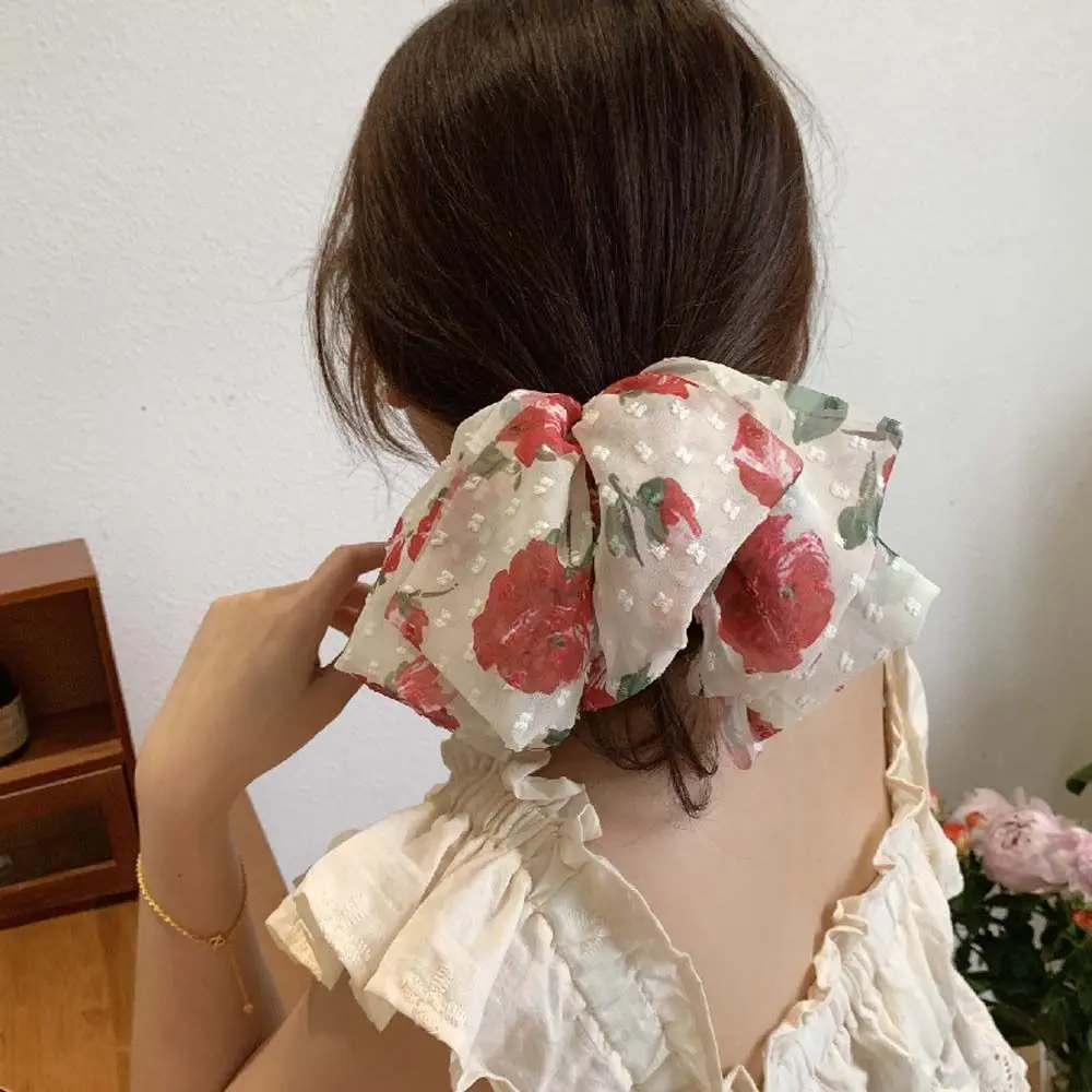 

Yarn Girl Elegant Floral Spring Clip Sweet Women Hair Clip Bow Tie Hairgrip Chiffon Barrettes Big Bow Hairpins