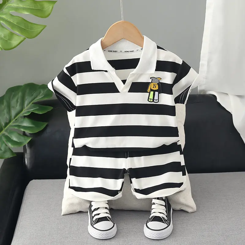 

2 шт./компл., футболка с мультяшными полосками для мальчиков и девочек