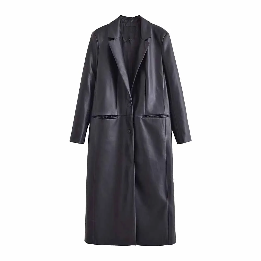 

Женское пальто из искусственной кожи на пуговицах, в стиле ретро