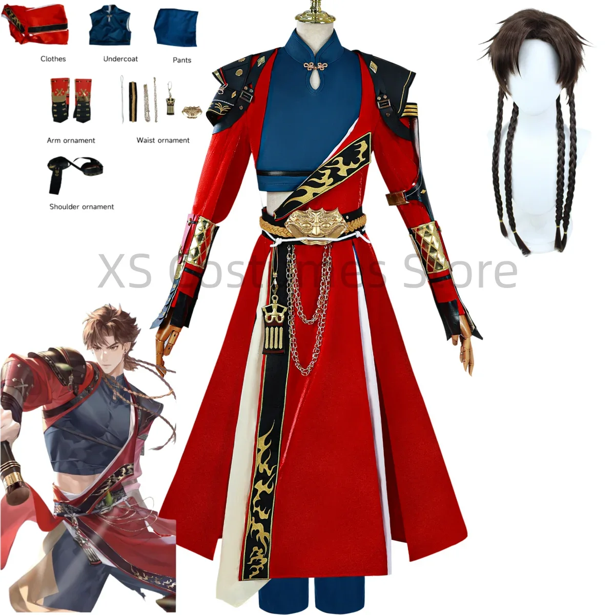 Фото Игра Пепел Королевства Sun Ce Косплей Костюм Sunce Древний комплект Hanfu Аниме Униформа Парик Взрослый Мужчина Женщина Костюм на Хэллоуин №1