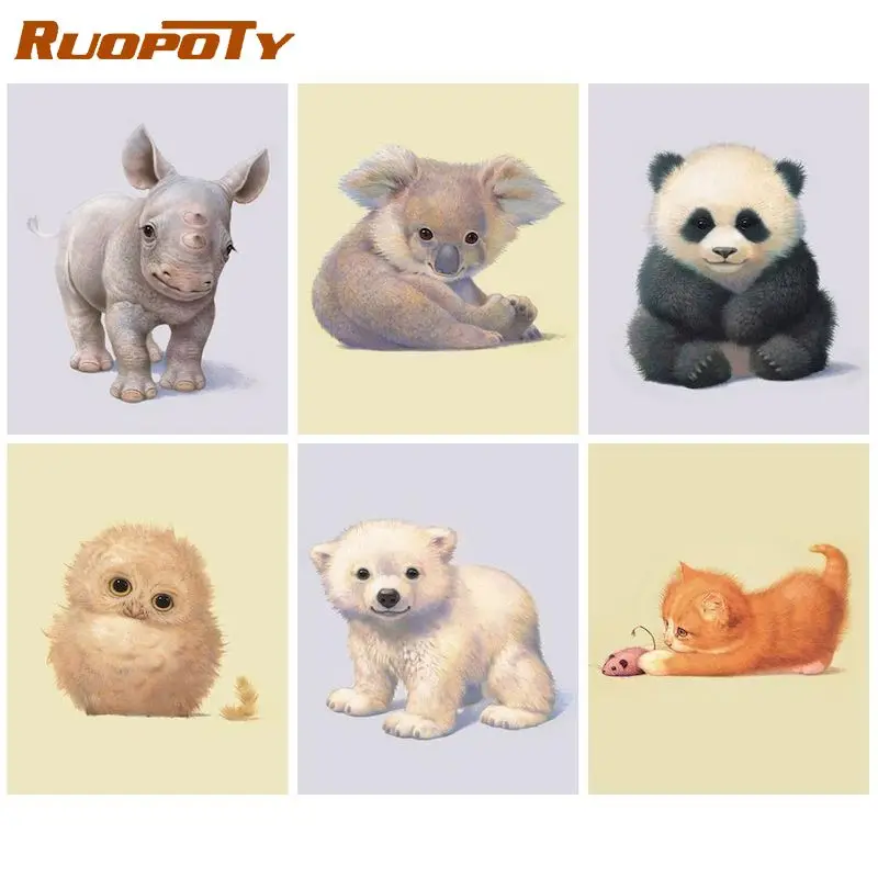 

RUOPOTY Paint By Number Cat Animals Full Set Pictures Oil Painting By Numbers Penguin Drawing An Canvas Home Decoration DIY Gift