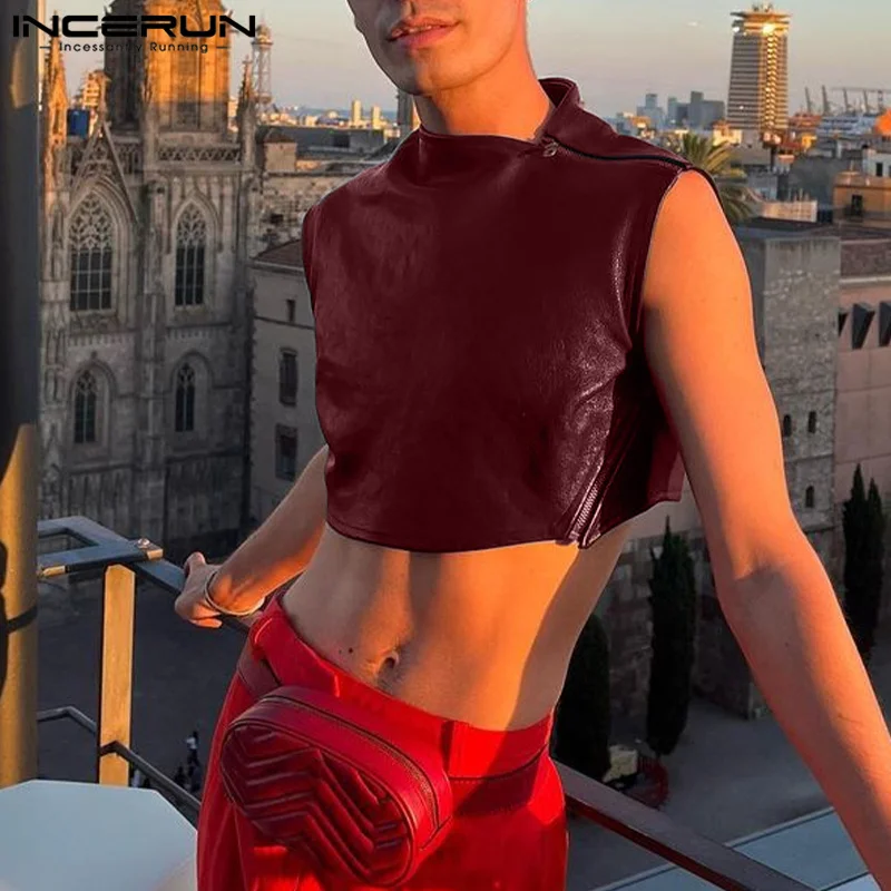 

Мужская майка на молнии, с круглым вырезом, без рукавов, из искусственной кожи