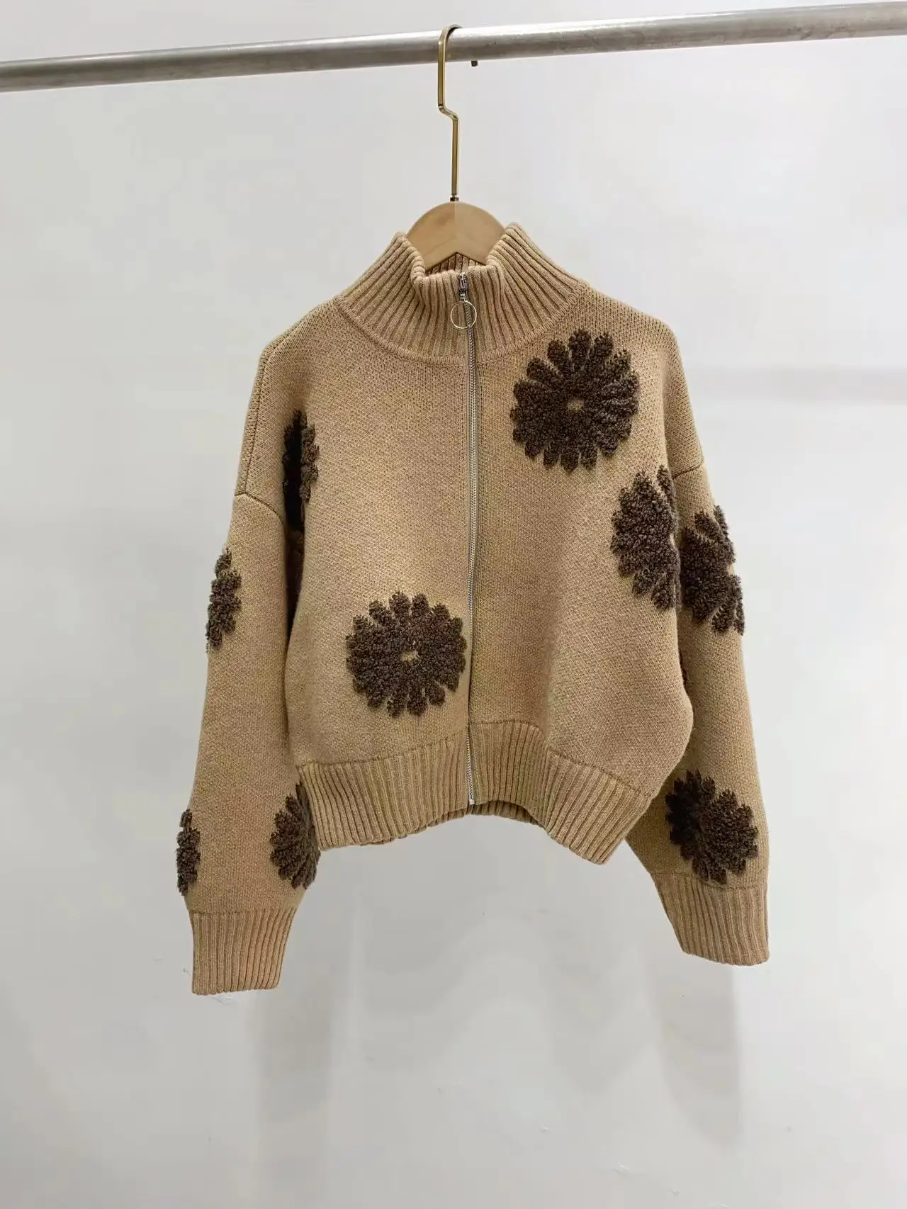 

Новинка Осень-зима 2022, Жаккардовый трикотажный кардиган с хризантемой, Женское пальто