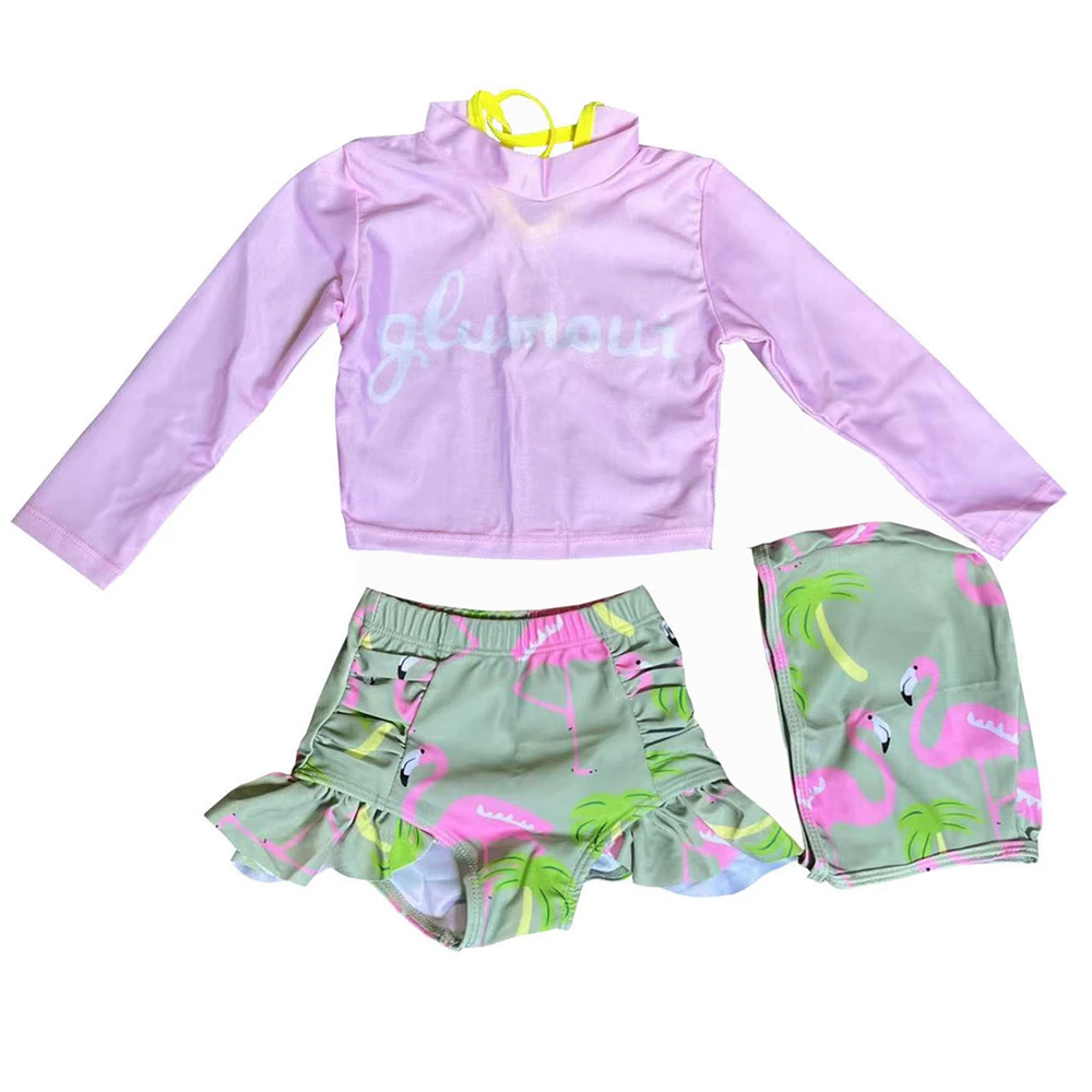 

Girl Two Pieces Suit Swimsuit 2022 Children Long Sleeve Beachwear 2-10 Year Kid Cute Swimwear Baby Bathing Suit