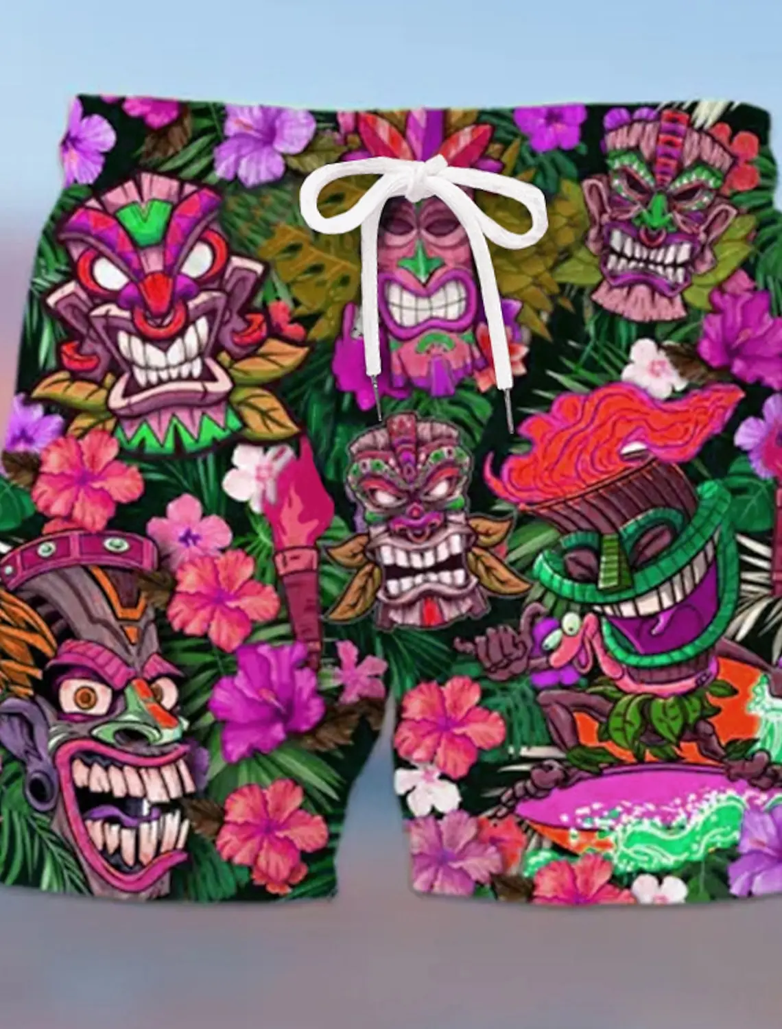 Шорты мужские на шнуровке быстросохнущие Короткие штаны с 3D-принтом в гавайском