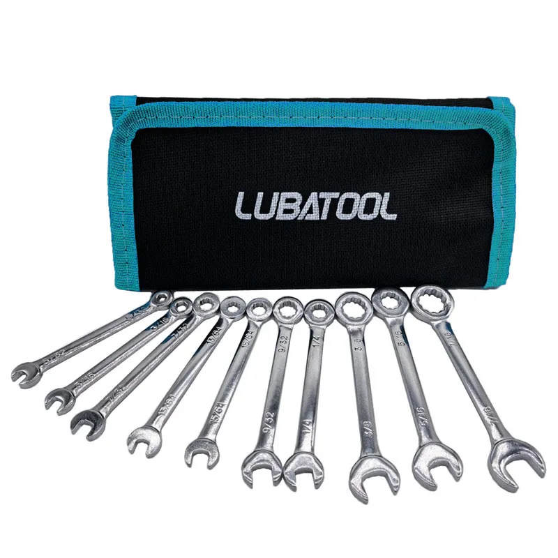 Фото LUBATOOL 10 шт. мини-легкий набор комбинированных ключей-органайзер с прокатным мешком метрическая 4-11 мм/SAE 5/32 