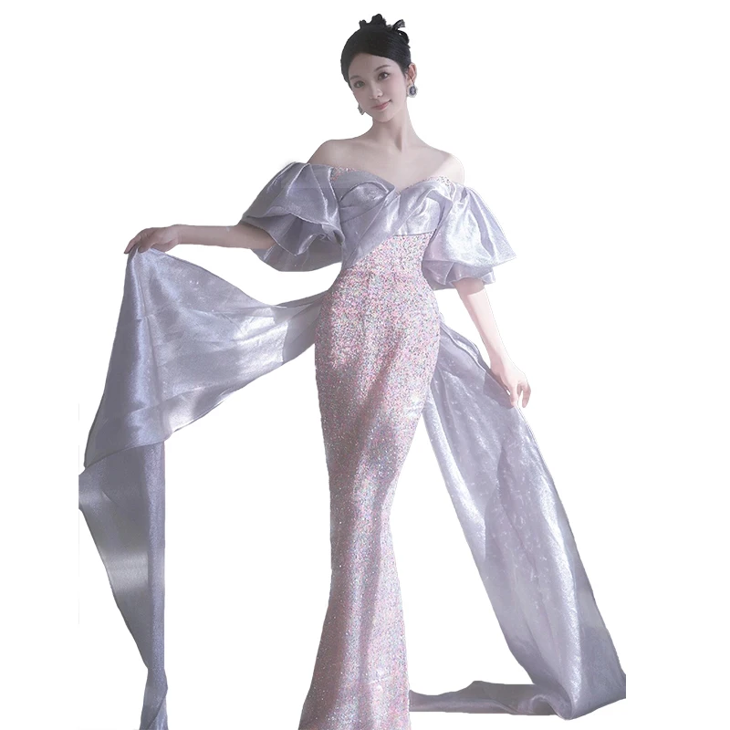 Великолепное платье-Русалка во французском стиле с открытыми плечами и